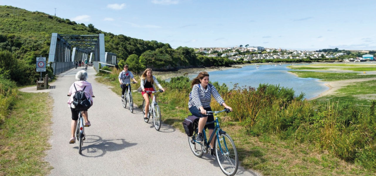 People using a cycle path on a sunny day